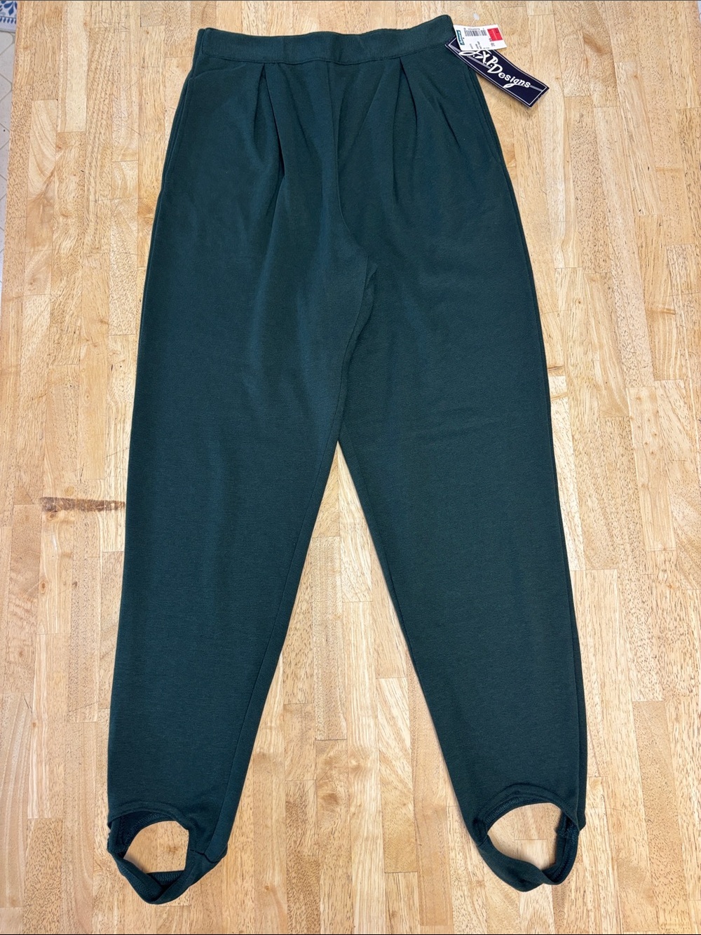 NWT VTG XP Designs Forest Green Stirrup Pants S 80s 90s Knit Pleated Deadstock
